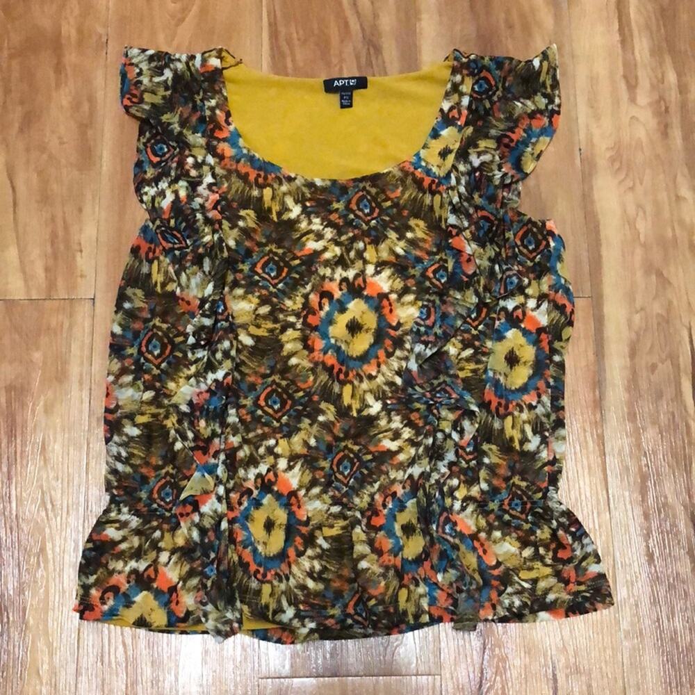 Apt. 9 Colorful Flutter Sleeve Ruffle Peplum Blouse Size Petite Small